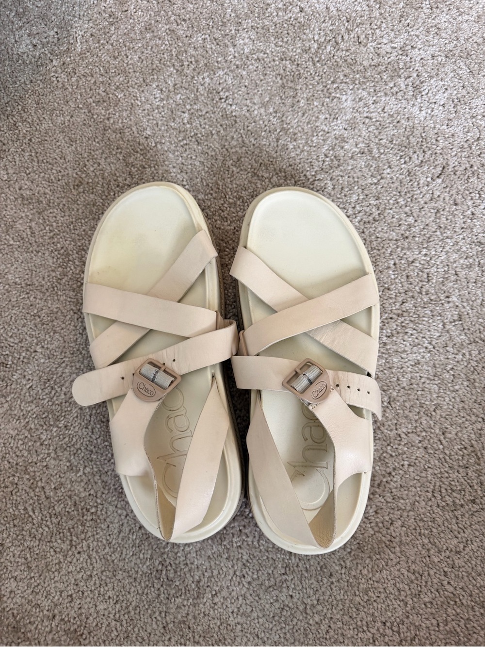 Chaco Women's Light Beige Leather Cross-Strap Sandals
